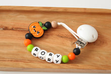 Load image into Gallery viewer, Personalised Halloween Pumpkin Dummy clip