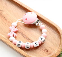 Load image into Gallery viewer, Personalised Pink Bow Dummy clip