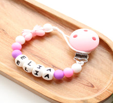 Load image into Gallery viewer, Personalised Bow Dummy clip Pink and Purple