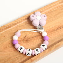 Load image into Gallery viewer, Personalised Lilac Flower Dummy clip