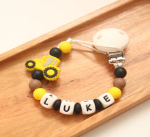 Load image into Gallery viewer, Personalised Yellow Tractor Dummy Clip