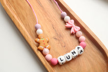 Load image into Gallery viewer, Personalised Pink Bow & Gingerbread Silicone Name Necklace