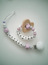 Load image into Gallery viewer, Personalised Dummy clip & Teething ring Gift set - Heart - More colors available