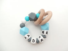 Load image into Gallery viewer, Personalised Teething Rattle Toy - Blue & Grey