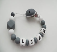 Load image into Gallery viewer, Personalised dark grey soother clip