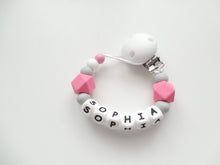 Load image into Gallery viewer, Personalised Silicone dummy clip- Hexagon beads - More colors available