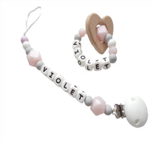 Load image into Gallery viewer, Personalised Baby gift- Dummy Clip & Heart Teether