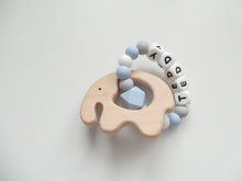 Load image into Gallery viewer, Dummy clip and Elephant Teething ring set - Pale Blue, Grey and White