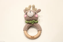 Load image into Gallery viewer, Personalised Rattle Crochet Deer - Green