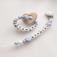 Load image into Gallery viewer, Personalised Blue Dummy clip and teething ring