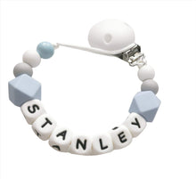 Load image into Gallery viewer, Personalised Blue & Grey Dummy clip
