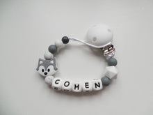 Load image into Gallery viewer, Personalised Fox Dummy clip- Grey & Marble