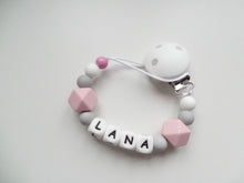 Load image into Gallery viewer, Personalised Silicone dummy clip- Hexagon beads - More colors available