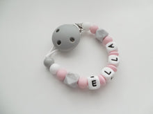 Load image into Gallery viewer, Personalised Dummy clip - Pink & Grey