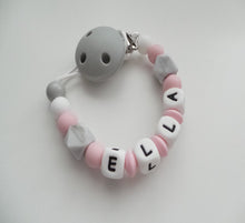 Load image into Gallery viewer, Pink & Grey Personalised Dummy clip