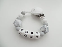Load image into Gallery viewer, Personalised Dummy clip - Marble & Grey