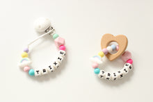 Load image into Gallery viewer, Rainbow Personalised Dummy clip and Teething ring
