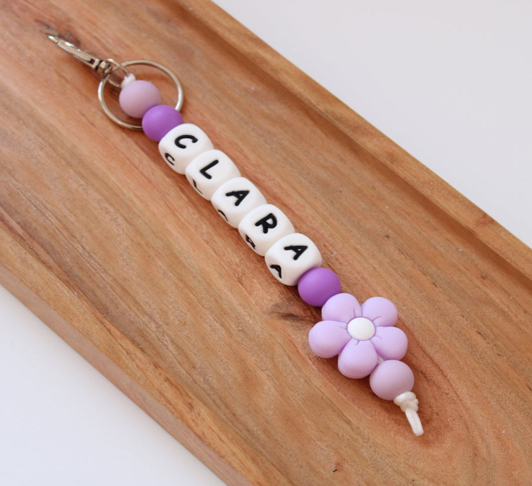 Personalised Lilac Flower Keyring