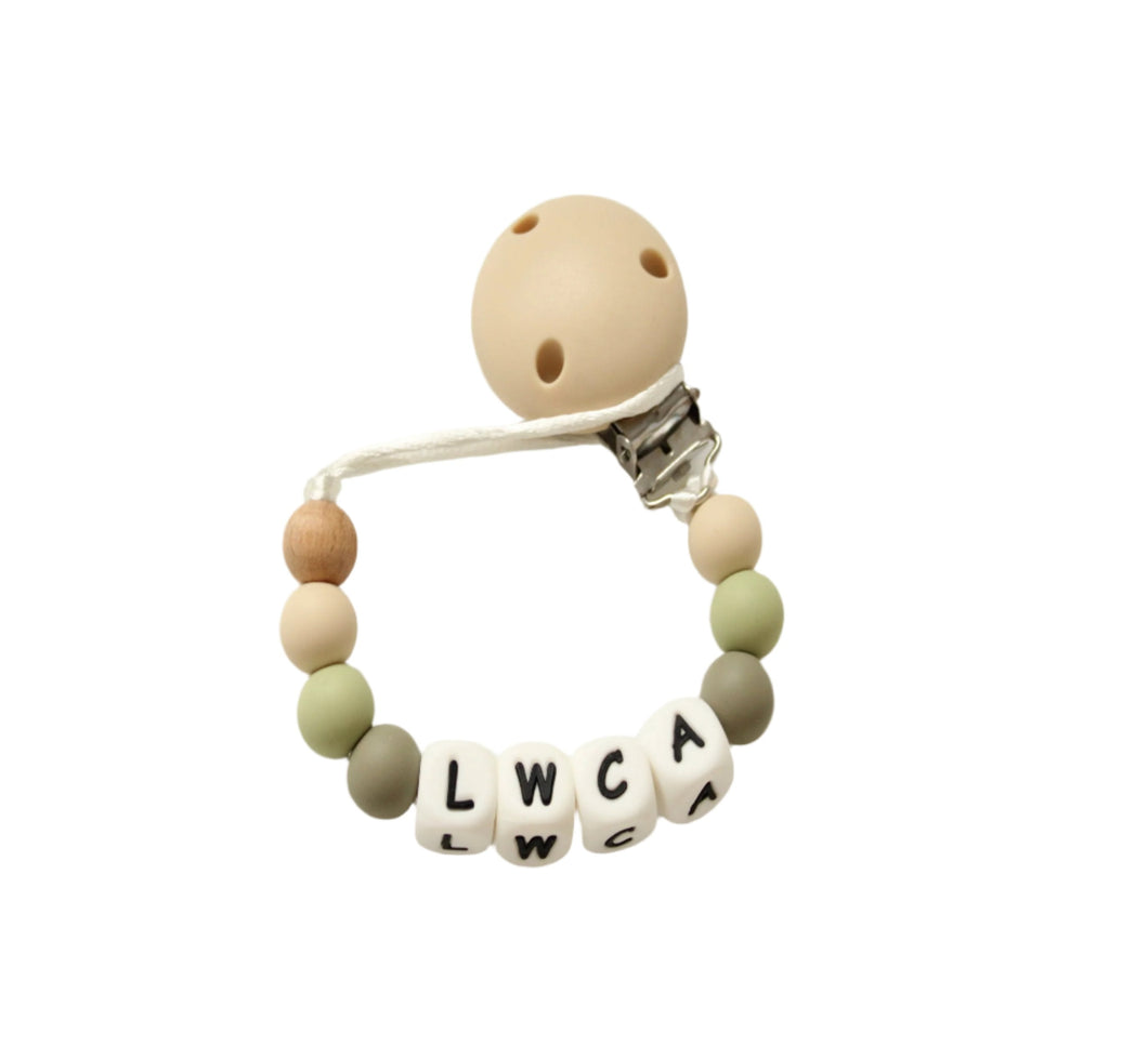 Personalised Dummy Clip Sage and Beige