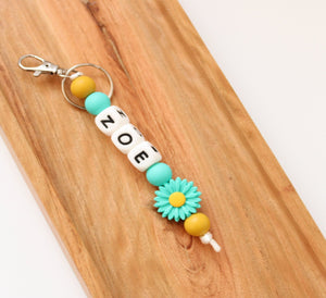 Personalised Flower Key ring Teal