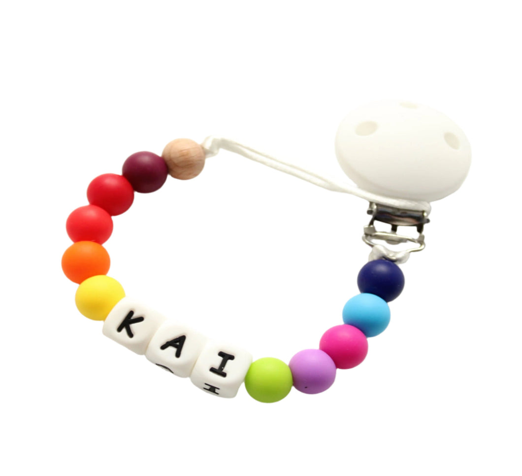 Personalised  Bright Rainbow Dummy Clip