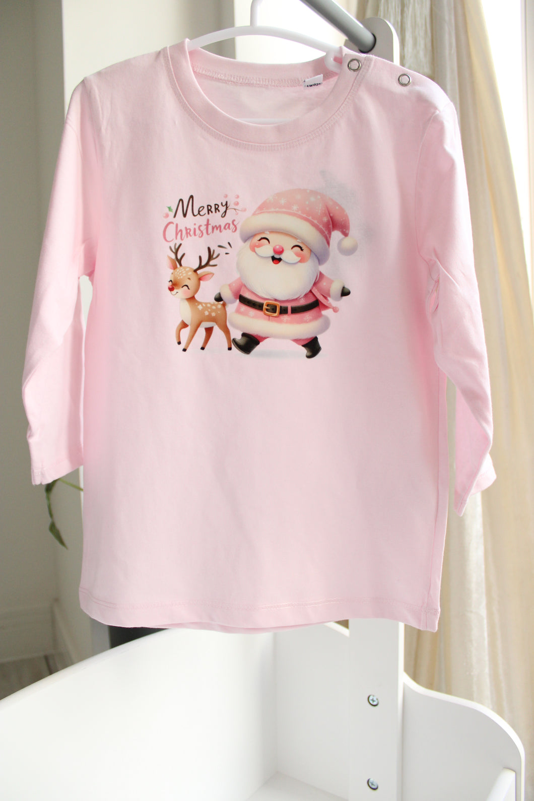 Santa Christmas Pale Pink Long sleeve top Baby toddler Christmas top