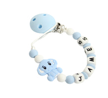 Load image into Gallery viewer, Personalised Blue Elephant Dummy Clip
