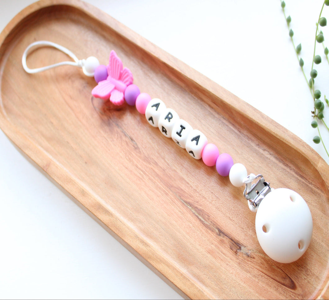 Personalised Butterfly Dummy Clip - Hot Pink