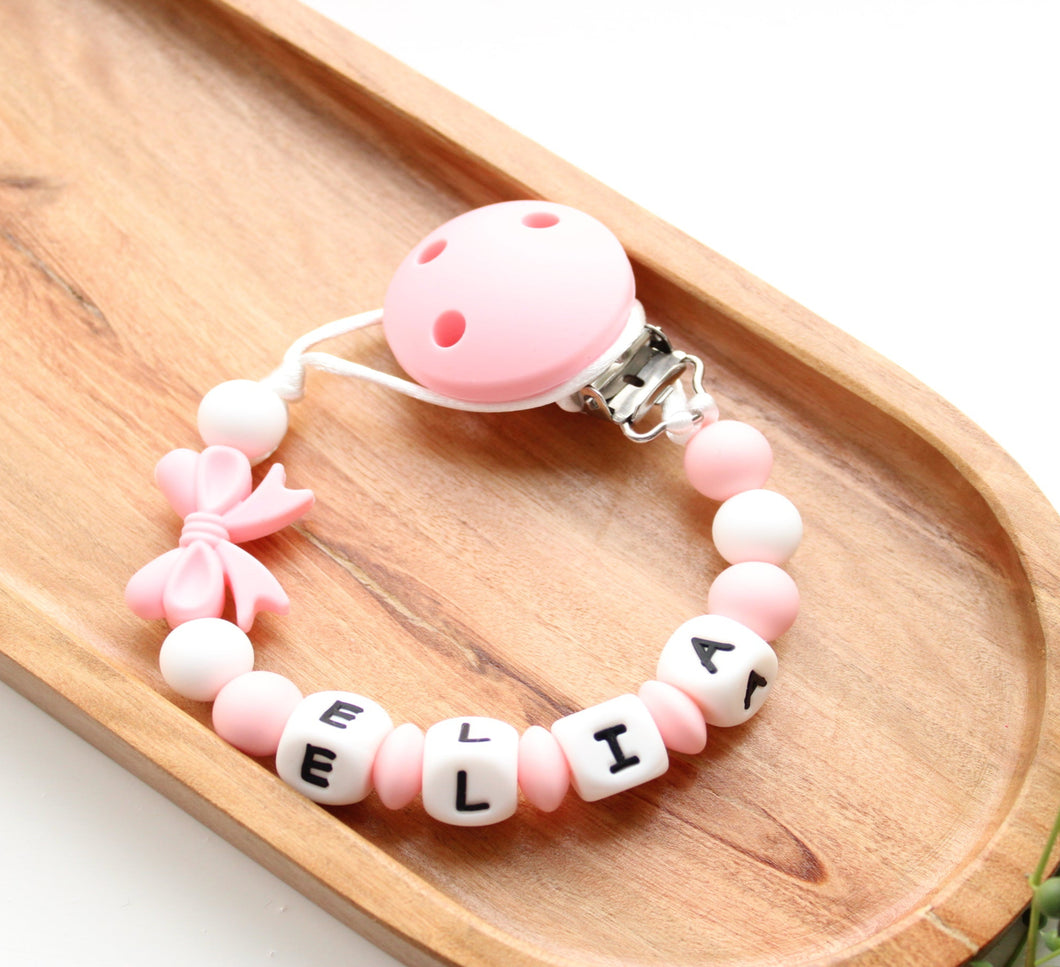 Personalised  Pink Bow Dummy clip