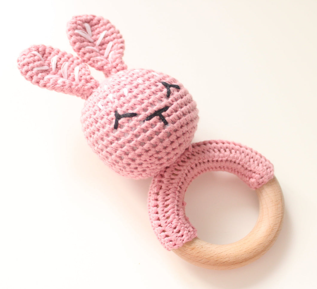 Personalised Pink Bunny Rattle with engraved name