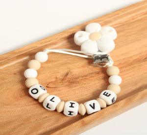 Personalised White Flower Dummy clip
