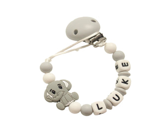 Personalised Grey Elephant Dummy Clip