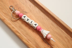 Personalised Halloween Pink Ghost Keyring
