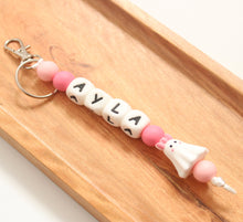 Load image into Gallery viewer, Personalised Halloween Pink Ghost Keyring
