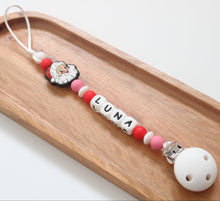 Load image into Gallery viewer, Retro Santra Personalised Dummy clip - Pink &amp; Red
