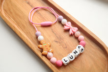 Load image into Gallery viewer, Personalised Pink Bow &amp; Gingerbread Silicone Name Necklace
