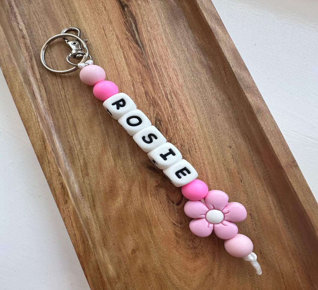Personalised Pink Flower Keyring