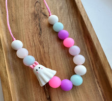 Load image into Gallery viewer, Pink Ghost Glow in Dark Halloween Necklace
