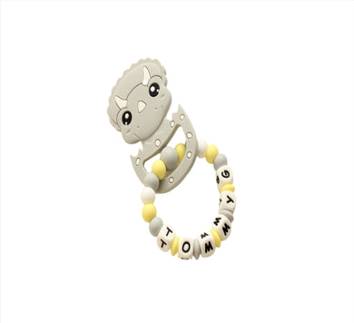 Personalised Silicone Dinosaur Teething Ring - Grey 