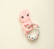 Load image into Gallery viewer, Personalised Silicone Dinosaur Teething Ring - Pink 
