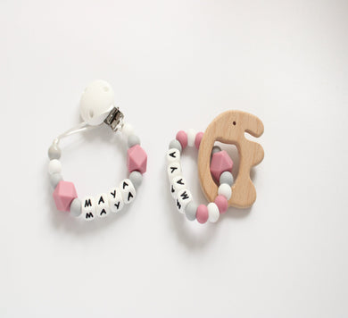 Personalised Dummy clip and Elephant Baby Gift Set