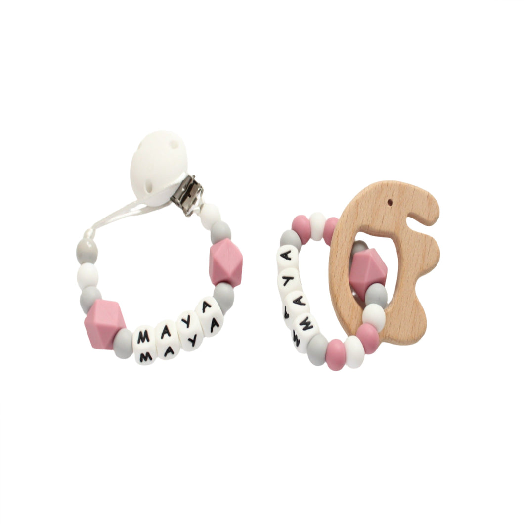 Personalised Dummy clip and Elephant Baby Gift Set
