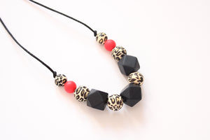 Teething Necklace Leopard print, Black and Red