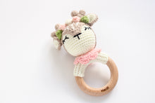 Load image into Gallery viewer, Personalised Rattle Crochet Elk with Flowers
