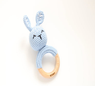 Personalised Bunny Rattle in blue