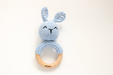 Load image into Gallery viewer, Personalised Blue Bunny Rattle with engraved name
