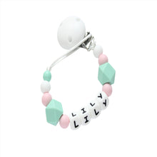Load image into Gallery viewer, Personalised dummy clip- Mint &amp; Pink 
