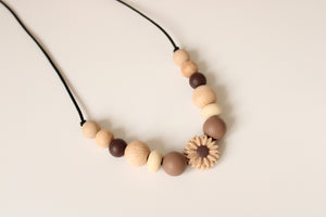 Beige Flower Silicone & Wooden beads Necklace