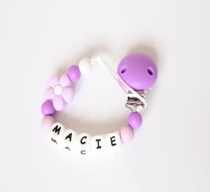 Personalised Purple Flower Dummy Clip