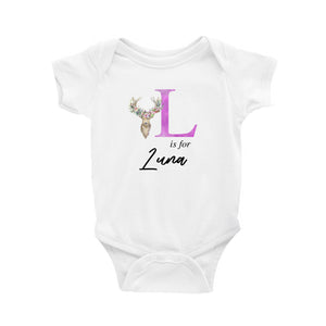 Personalised Alphabet Deer Bodysuit - Pink Letter